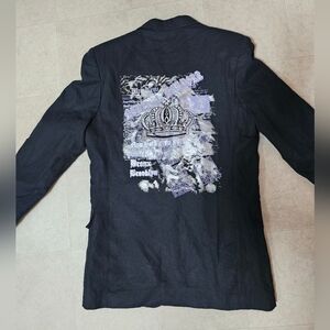 Pronti Collection Linen Black Blazer Crown Graphic Bronx Brooklyn Sz 39 Small